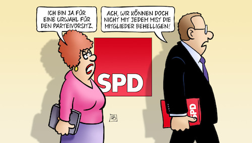 Cartoon: SPD-Vorsitz (medium) by Harm Bengen tagged spd,urwahl,parteivorsitz,mitglieder,schulz,nahles,parteichefin,harm,bengen,cartoon,karikatur,spd,urwahl,parteivorsitz,mitglieder,schulz,nahles,parteichefin,harm,bengen,cartoon,karikatur