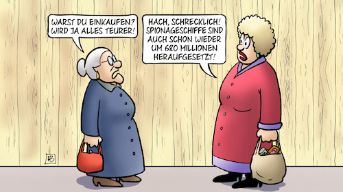 Cartoon: Spionageschiffe (medium) by Harm Bengen tagged einkaufen,teurer,teuer,inflation,jutta,susemil,zaun,rüstung,werften,bundeswehr,spionageschiffe,russland,ukraine,krieg,harm,bengen,cartoon,karikatur,einkaufen,teurer,teuer,inflation,jutta,susemil,zaun,rüstung,werften,bundeswehr,spionageschiffe,russland,ukraine,krieg,harm,bengen,cartoon,karikatur