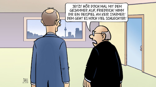 Cartoon: Starmer und Merz (medium) by Harm Bengen tagged gejammer,friedrich,merz,beispiel,starmer,uk,berlin,harm,bengen,cartoon,karikatur,gejammer,friedrich,merz,beispiel,starmer,uk,berlin,harm,bengen,cartoon,karikatur