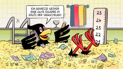 Cartoon: Tabaksteuer (medium) by Harm Bengen tagged zigarre,erlös,tabaksteuer,bundesadler,adler,geld,schwimmbad,fiskus,harm,bengen,cartoon,karikatur,zigarre,erlös,tabaksteuer,bundesadler,adler,geld,schwimmbad,fiskus,harm,bengen,cartoon,karikatur