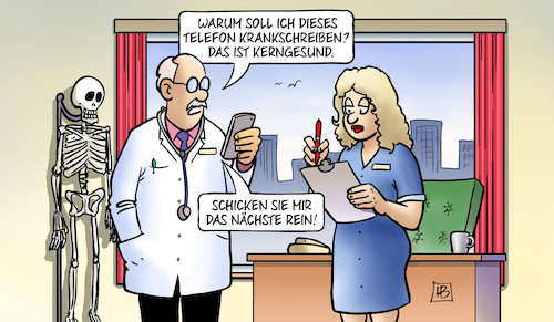 Cartoon: Telefonische Krankschreibung (medium) by Harm Bengen tagged telefonische,krankschreibung,telefon,krankschreiben,kerngesund,handy,hausarzt,arzt,arzthelferin,krankenschwester,harm,bengen,cartoon,karikatur,telefonische,krankschreibung,telefon,krankschreiben,kerngesund,handy,hausarzt,arzt,arzthelferin,krankenschwester,harm,bengen,cartoon,karikatur