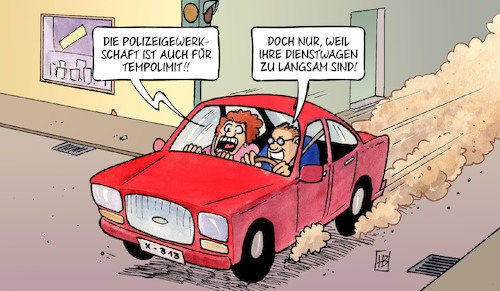 Cartoon: Tempolimit (medium) by Harm Bengen tagged polizeigewerkschaft,tempolimit,dienstwagen,langsam,120,130,raser,kfz,auto,umwelt,verkehrssicherheit,harm,bengen,cartoon,karikatur,polizeigewerkschaft,tempolimit,dienstwagen,langsam,120,130,raser,kfz,auto,umwelt,verkehrssicherheit,harm,bengen,cartoon,karikatur