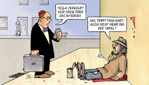 Cartoon: Tesla-Verkauf (medium) by Harm Bengen tagged tesla,elektroautos,verkauf,laden,internet,tafel,armut,soziales,bettler,handy,harm,bengen,cartoon,karikatur,tesla,elektroautos,verkauf,laden,internet,tafel,armut,soziales,bettler,handy,harm,bengen,cartoon,karikatur