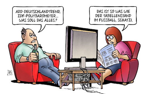 Cartoon: Trend und Politbarometer (medium) by Harm Bengen tagged ard,deutschlandtrend,zdf,politbarometer,tv,zeitung,tabellenstand,fussball,harm,bengen,cartoon,karikatur,ard,deutschlandtrend,zdf,politbarometer,tv,zeitung,tabellenstand,fussball,harm,bengen,cartoon,karikatur