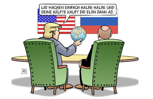 Cartoon: Trump-Putin-Deal (medium) by Harm Bengen tagged halbehalbe,elon,musk,trump,putin,globus,weltkugel,weltherrschaft,riad,saudi,arabien,usa,russland,ukraine,friedensgespraeche,harm,bengen,cartoon,karikatur,halbehalbe,elon,musk,trump,putin,globus,weltkugel,weltherrschaft,riad,saudi,arabien,usa,russland,ukraine,friedensgespraeche,harm,bengen,cartoon,karikatur