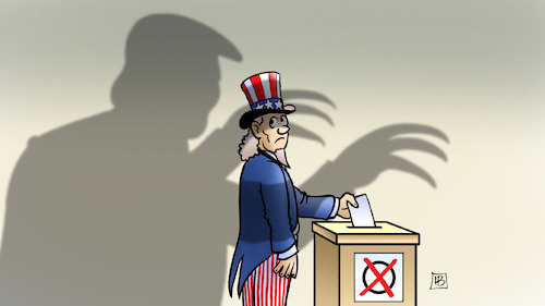 Cartoon: Trump-Schatten auf Wahl (medium) by Harm Bengen tagged republikaner,demokratie,midterms,wahlen,usa,trump,schatten,wahlurne,uncle,sam,harm,bengen,cartoon,karikatur,republikaner,demokratie,midterms,wahlen,usa,trump,schatten,wahlurne,uncle,sam,harm,bengen,cartoon,karikatur