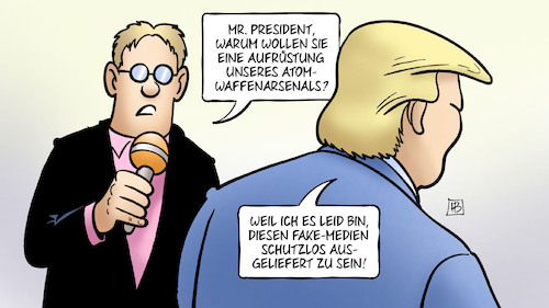 Cartoon: Trump und Atomwaffen (medium) by Harm Bengen tagged president,präsident,trump,usa,aufrüstung,atomwaffenarsenals,fake,medien,presse,reporter,interview,meer,harm,bengen,cartoon,karikatur,president,präsident,trump,usa,aufrüstung,atomwaffenarsenals,fake,medien,presse,reporter,interview,meer,harm,bengen,cartoon,karikatur