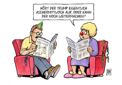 Cartoon: Trump und Karneval (medium) by Harm Bengen tagged trump,karneval,fasching,aschermittwoch,aufhören,weitermachen,usa,präsident,harm,bengen,cartoon,karikatur,trump,karneval,fasching,aschermittwoch,aufhören,weitermachen,usa,präsident,harm,bengen,cartoon,karikatur