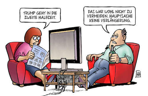 Cartoon: Trumps zweite Halbzeit (medium) by Harm Bengen tagged trump,zweite,halbzeit,tv,fussball,regierungszeit,verlängerung,sorgen,harm,bengen,cartoon,karikatur,trump,zweite,halbzeit,tv,fussball,regierungszeit,verlängerung,sorgen,harm,bengen,cartoon,karikatur