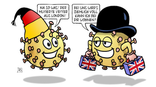 Cartoon: UK-Mutation (medium) by Harm Bengen tagged uk,gb,mutation,mutiert,vetter,london,bowler,melone,wohnen,deutschland,michel,virus,viren,corona,koffer,harm,bengen,cartoon,karikatur,uk,gb,mutation,mutiert,vetter,london,bowler,melone,wohnen,deutschland,michel,virus,viren,corona,koffer,harm,bengen,cartoon,karikatur