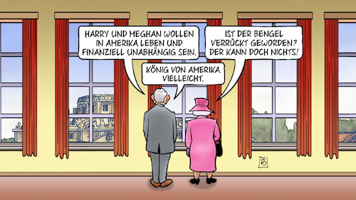 Cartoon: Unabhängige Royals (medium) by Harm Bengen tagged unabhängige,royals,charles,queen,harry,meghan,finanziell,könig,amerika,harm,bengen,cartoon,karikatur,unabhängige,royals,charles,queen,harry,meghan,finanziell,könig,amerika,harm,bengen,cartoon,karikatur