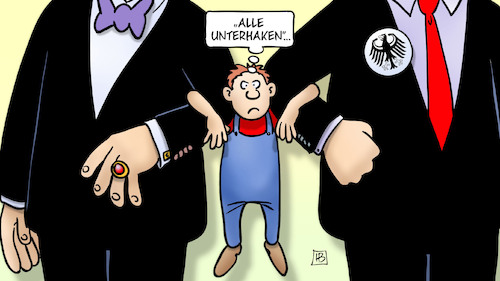 Cartoon: Unterhaken (medium) by Harm Bengen tagged unterhaken,staat,konzertierte,aktion,kanzleramt,arbeitgeber,arbeitnehmer,dgb,kapitalist,harm,bengen,cartoon,karikatur,unterhaken,staat,konzertierte,aktion,kanzleramt,arbeitgeber,arbeitnehmer,dgb,kapitalist,harm,bengen,cartoon,karikatur