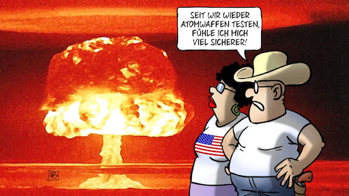 Cartoon: US-Atomtests (medium) by Harm Bengen tagged atomwaffen,testen,sicherer,usa,atomtest,atompilz,harm,bengen,cartoon,karikatur,atomwaffen,testen,sicherer,usa,atomtest,atompilz,harm,bengen,cartoon,karikatur