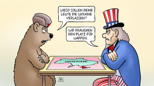 Cartoon: US-Bürger aus Ukraine (medium) by Harm Bengen tagged platz,waffen,bär,uncle,sam,kalter,krieg,usa,ukraine,russland,karte,harm,bengen,cartoon,karikatur,platz,waffen,bär,uncle,sam,kalter,krieg,usa,ukraine,russland,karte,harm,bengen,cartoon,karikatur