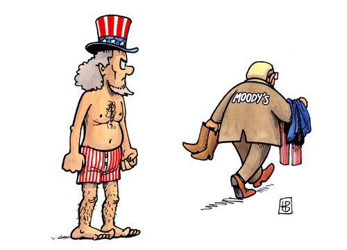 Cartoon: US-Schulden und Rating (medium) by Harm Bengen tagged amerika,kleidung,sam,uncle,verschuldung,haushalt,obama,usa,fitch,poors,standard,moodys,schuldenkrise,schulden,finanzen,finanzkrise,krise,agentur,ratingagentur,rating,rating,ratingagentur,usa,agentur,krise,finanzkrise,finanzen,schulden,schuldenkrise