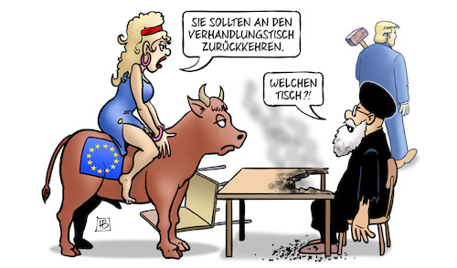 Cartoon: Verhandlungstisch (medium) by Harm Bengen tagged europa,stier,verhandlungstisch,tisch,ajatollah,feuer,trump,usa,israel,iran,bomben,angriff,gefahr,nahost,harm,bengen,cartoon,karikatur,europa,stier,verhandlungstisch,tisch,ajatollah,feuer,trump,usa,israel,iran,bomben,angriff,gefahr,nahost,harm,bengen,cartoon,karikatur