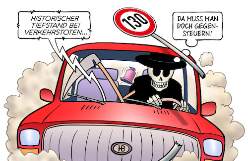 Cartoon: Verkehrstote Tiefstand (medium) by Harm Bengen tagged historischer,tiefstand,verkehrstoten,tod,kfz,autofahren,tempolimit,geschwindigkeit,verkehrssicherheit,gegensteuern,harm,bengen,cartoon,karikatur,historischer,tiefstand,verkehrstoten,tod,kfz,autofahren,tempolimit,geschwindigkeit,verkehrssicherheit,gegensteuern,harm,bengen,cartoon,karikatur