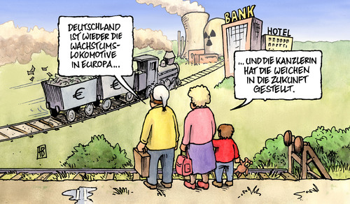 Cartoon: Wachstumslokomotive (medium) by Harm Bengen tagged wachstumslokomotive,wachstum,lokomotive,merkel,kanzlerin,bundestag,haushaltsdebatte,genralabrechnung,abrechnung,opposition,weichen,zug,bahn,zukunft,bank,banken,hotel,mehrwertsteuer,klientelpolitik,klientel,atomkraft,atomkraftwerke,laufzeitverlängerung,akw,wachstum,lokomotive,angela merkel,kanzlerin,bundestag,haushaltsdebatte,haushalt,zug,zukunft,bank,banken,weichen,opposition,abrechnung,genralabrechnung,angela,merkel