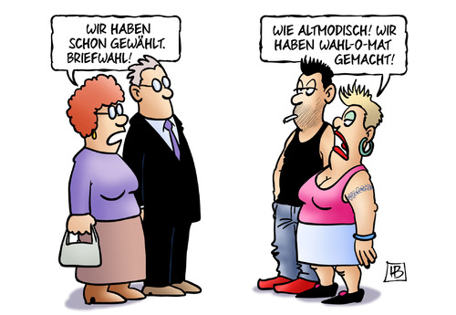 Cartoon: Wahl-O-Mat (medium) by Harm Bengen tagged briefwahl,altmodisch,wahlomat,wählen,bundestagswahl,landtagswahl,bayern,harm,bengen,cartoon,karikatur,briefwahl,altmodisch,wahlomat,wählen,bundestagswahl,landtagswahl,bayern,harm,bengen,cartoon,karikatur