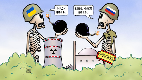 Cartoon: Wer hat den Vortritt (medium) by Harm Bengen tagged skelette,tod,höflichkeit,saporischschia,bomben,atomkraftwerk,russland,ukraine,krieg,harm,bengen,cartoon,karikatur,skelette,tod,höflichkeit,saporischschia,bomben,atomkraftwerk,russland,ukraine,krieg,harm,bengen,cartoon,karikatur