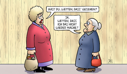 Cartoon: Wetten dass 2 (medium) by Harm Bengen tagged wetten,dass,fernsehen,show,gottschalk,alter,langeweile,tv,zdf,susemil,jutta,harm,bengen,cartoon,karikatur,wetten,dass,fernsehen,show,gottschalk,alter,langeweile,tv,zdf,susemil,jutta,harm,bengen,cartoon,karikatur