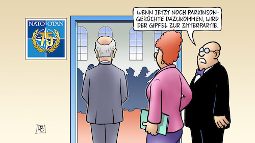 Cartoon: Zitterpartie (medium) by Harm Bengen tagged parkinson,gerüchte,zitterpartie,biden,fitness,gesundheit,alter,nato,75,gipfel,jubiläum,harm,bengen,cartoon,karikatur,parkinson,gerüchte,zitterpartie,biden,fitness,gesundheit,alter,nato,75,gipfel,jubiläum,harm,bengen,cartoon,karikatur