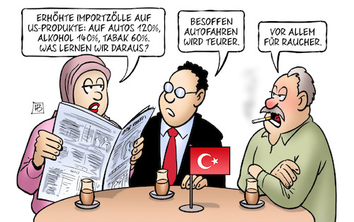 Cartoon: Zölle auf US-Produkte (medium) by Harm Bengen tagged importzölle,usa,produkte,autos,alkohol,tabak,besoffen,autofahren,teurer,raucher,erdogan,stammtisch,türkei,währung,lira,verfall,wirtschaftskrise,harm,bengen,cartoon,karikatur,importzölle,usa,produkte,autos,alkohol,tabak,besoffen,autofahren,teurer,raucher,erdogan,stammtisch,türkei,währung,lira,verfall,wirtschaftskrise,harm,bengen,cartoon,karikatur