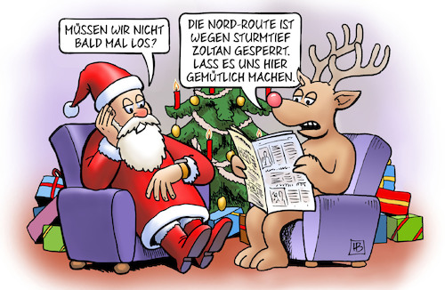 Cartoon: Zoltan (medium) by Harm Bengen tagged weihnachtsmann,weihnachten,rentier,rudolf,nord,route,sturmtief,zoltan,gesperrt,harm,bengen,cartoon,karikatur,weihnachtsmann,weihnachten,rentier,rudolf,nord,route,sturmtief,zoltan,gesperrt,harm,bengen,cartoon,karikatur