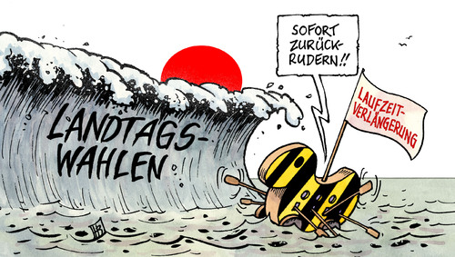 Cartoon: Zurückrudern (medium) by Harm Bengen tagged zurückrudern,japan,tsunami,welle,erdbeben,atomkraft,atomkraftwerke,kernkraft,deutschland,cdu,csu,fdp,merkel,westerwelle,röttgen,tigerente,regierung,koalition,landtagswahlen,angst,laufzeitverlängerung,galeere,ruder,meer,see,japan,katastrophe,akw,atomkraftwerk,atomkraft,fukushima,deutschland,cdu,csu,kernkraft,röttgen,tigerente,merkel,westerwelle,laufzeitverlängerung,angst,landtagswahlen,koalition,wahlen,tsunami