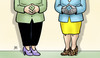 Cartoon: Merkel und May (small) by Harm Bengen tagged angela,merkel,theresa,may,brexit,bundeskanzlerin,primeminister,premierministerin,england,gb,grossbritannien,uk,iron,lady,raute,essen,rosinen,harm,bengen,cartoon,karikatur