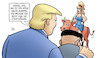 Cartoon: Trump Kim und Zölle (small) by Harm Bengen tagged kim,trump,treffen,usa,nordkorea,europa,böse,tante,strafzölle,zoll,handelskrieg,stier,harm,bengen,cartoon,karikatur