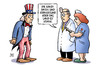Cartoon: USA krank (small) by Harm Bengen tagged kandidaten,kerngesund,land,uncle,sam,präsidentschaftswahlen,clinton,trump,usa,krank,arzt,krankenschwester,harm,bengen,cartoon,karikatur