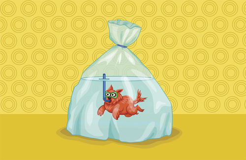 Cartoon: Dog Fish (medium) by Little Topper tagged dogfish,fish,dog,plastic,bag,water,float,scuba,diving