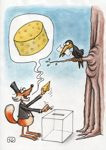 Cartoon: The Raven and the Fox (medium) by vladan tagged raven,fox,elections,vote,the