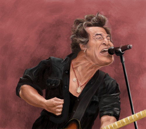 Cartoon: Bruce Springsteen (medium) by markdraws tagged bruce,springsteen,digital,painting,painter,photoshop,caricature,humor,illustration,paint,brushes,music,musician