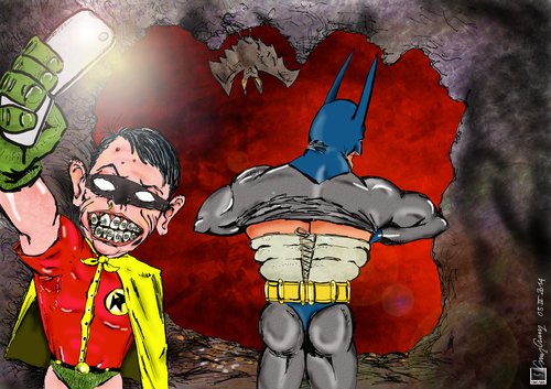 Cartoon: SelfIStupid - Batman and Robin (medium) by csamcram tagged selfistupid,batman,robin,superheroe,csam,cram,supereroe,selife