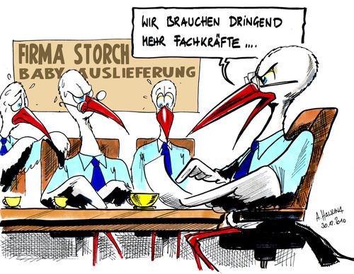 Cartoon: Firma Storch sucht Fachkräfte (medium) by pianoman68 tagged babyboom