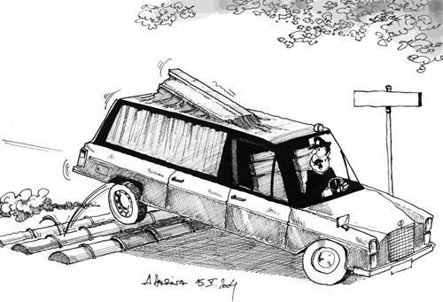 Cartoon: Ruhestörung (medium) by pianoman68 tagged schlafende,polizisten,bodenwelle,leichenwagen