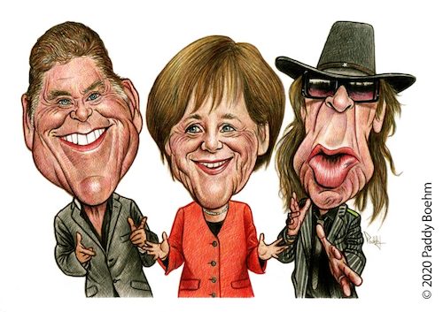 Cartoon: Voll vereinicht - Satire Musical (medium) by Paddy tagged karikatur,karikaturist,angela,merkel,udo,lindenberg,david,hasselhoff,satire,musical,show