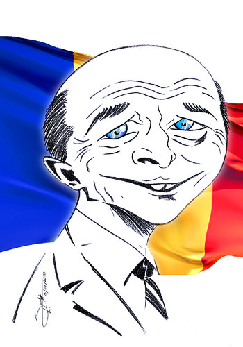 Cartoon: Traian-Basescu-Expo Romenia (medium) by Sebalopdel tagged traian,basescu,sebalopdel,angola,nicolae,ionita,president,cartoonists,association,crn,romania
