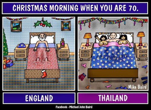 Cartoon: Christmas when your 70. (medium) by Mike Baird tagged christmas,england,thailand,old,fun