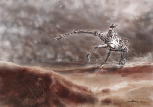 Cartoon: escape from the golem riders (medium) by nootoon tagged golem,rider,ride,desert,escape,nootoon,illustration,germany