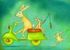 Cartoon: Drei Hasen und eine Möhre (small) by ninaboosart tagged kaninchen,moped,möhren