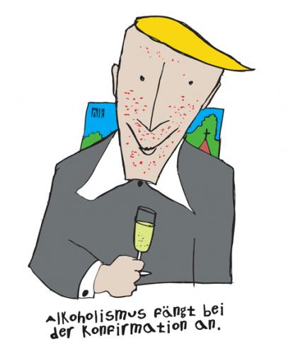 Cartoon: Konfirmation (medium) by nik tagged konfirmation,kirche,alkoholismus,sekt,pickel,jugend
