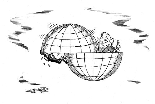 Cartoon: 1. Welt und 3. Welt (medium) by mandzel tagged reichtum,armut,ungerechtigkeit,erde,hunger,überfluss,welt,reichtum,armut,ungerechtigkeit,erde,hunger,überfluss
