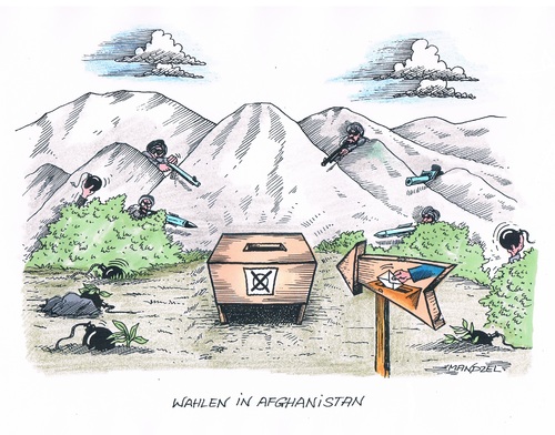 Cartoon: Am Hindukusch wird gewählt (medium) by mandzel tagged afghanistan,wahlen,taliban,lebensgefahr,afghanistan,wahlen,taliban,lebensgefahr