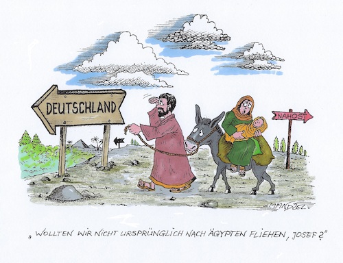 Cartoon: Auf der Flucht (medium) by mandzel tagged flucht,maria,josef,palästina,ägypten,flucht,maria,josef,palästina,ägypten