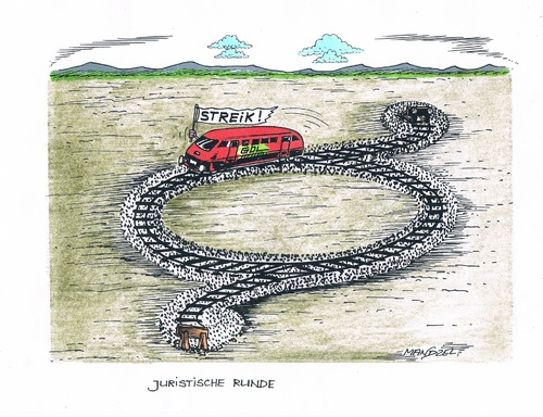 Cartoon: Bahnstreik (medium) by mandzel tagged bahnstreik,lokführer,gewerkschaft,gerichtsverfahren,bahnstreik,lokführer,gewerkschaft,gerichtsverfahren