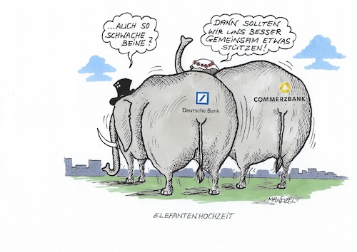 Cartoon: Bankenfusion (medium) by mandzel tagged commerzbank,deutsche,bank,fusion,deutschland,jobverluste,commerzbank,deutsche,bank,fusion,deutschland,jobverluste