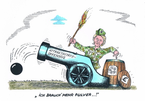 Cartoon: Bundeswehrreform (medium) by mandzel tagged bundeswehrreform,verteidigungsministerin,attraktivitätsoffensive,bundeswehrreform,verteidigungsministerin,attraktivitätsoffensive